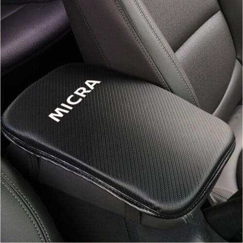 Carbon Fiber Texture Pu Leather Car Armrest Storage Protection Cushion For Nissan Micra