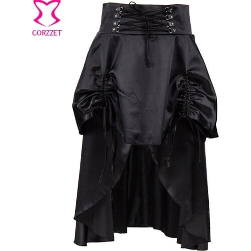 Punk Retro Black Satin Ruffle Steampunk High Waist Skirt Burlesque Sexy Gothic Long Skirts Womens Cool Victorian Skirt Harajuku