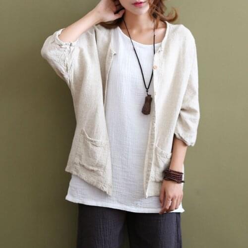 Spring and Summer Original Design Loose Pure Linen Cardigan Jacket Vintage Mori Girl Button Up Shirt Harajuku Ladies Ethnic Tops