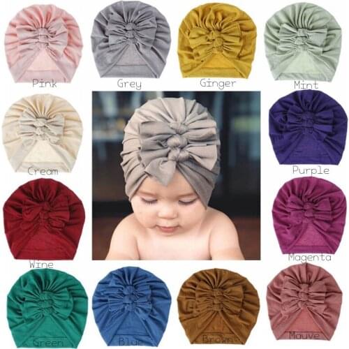 12pcs/lot Knot Bow Newborn Hat Baby Cotton Beanie Hats Infant Cap Accessories
