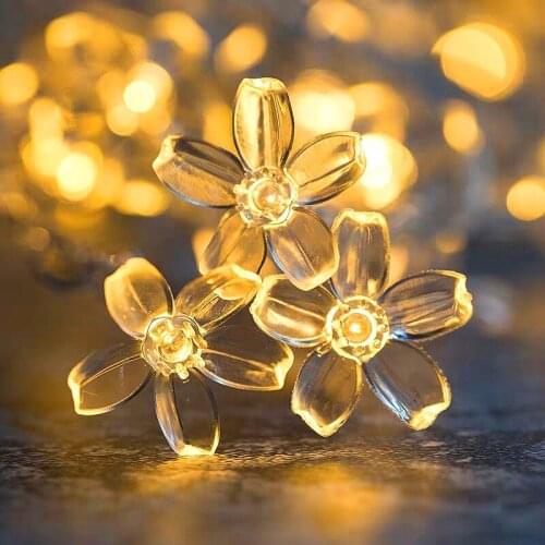 2M/3M Cherry Lighting Blossom Flower Garland Lamp Battery LED String Fairy Lights Crystal Flowers Indoor Wedding Christmas Decor