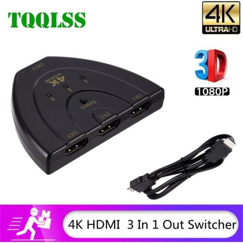 TQQLSS 4K*2K MINI 3D 3 Port HDMI-compatible Switch 1.4b 4K Switcher Splitter 1080P 3 in 1 out Port Hub for DVD HDTV Xbox PS3 PS4