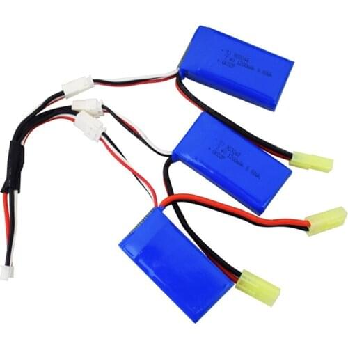 3Pcs 7.4V 1200MAh Lithium Battery + 1 to 3 Charging Conversion Cable for 300E 9300 9034E 9305E 9301E 9302E 1:18 RC Car