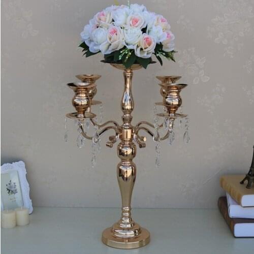 58 cm tall gold 5 arm candelabra metal Candle Holders wedding Centerpiece flower vase bowl Candlestick