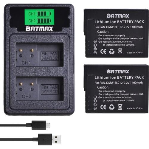Batmax DMW-BLC12 BLC12E Battery+LCD Dual USB Charger with Type C Port for Panasonic DMW-BLC12E DMW-BLC12PP FZ200 FZ1000 DMC-G5