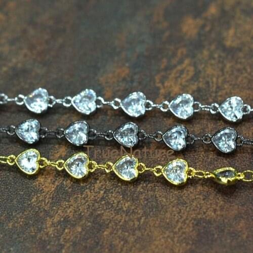 Clear CZ Micro Pave Heart Shape Brazing Rosary Style Chain Copper Welding Rosary Style Chain Gold/ Silver In 6 mm RC7857