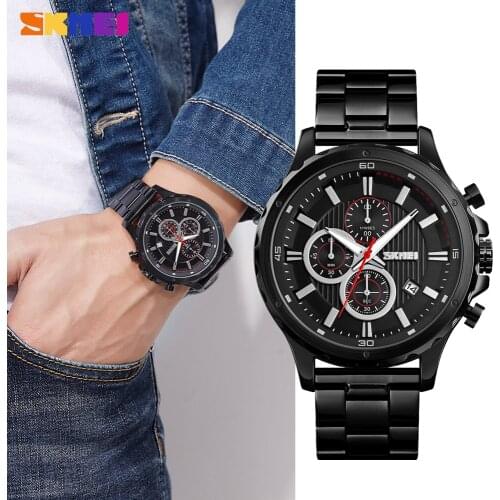 SKMEI Brand Luxury Mens Quartz Watch Casual Sports Stopwatch Male Clock Stainless Steel Waterproof Wristwatch Relogio Masculino