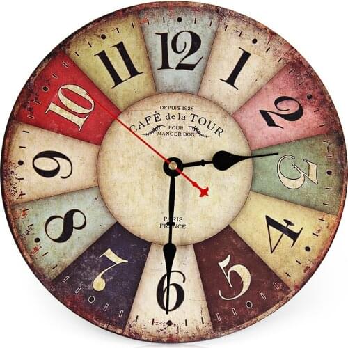 Hot selling Round Vintage France Paris Colourful French Country Tuscan Style Paris Creative Wood Wall Clock Watch
