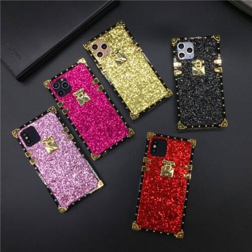 Luxury Gold Bling Glitter Frosted Sequins Phone Cases Cover Coque Square Case for LG Stylo 6 7 5 Stylo6 Stylo4 K51 K61 Stylo 4