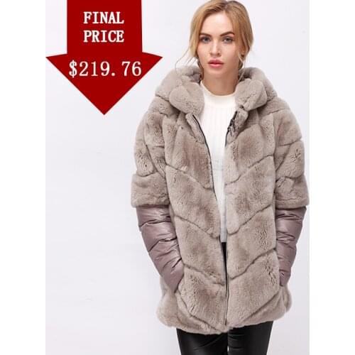 CNEGOVIK Short real rex rabbit fur jacket with hood womens fur coat real fur coat fur hood jacket fur coat women