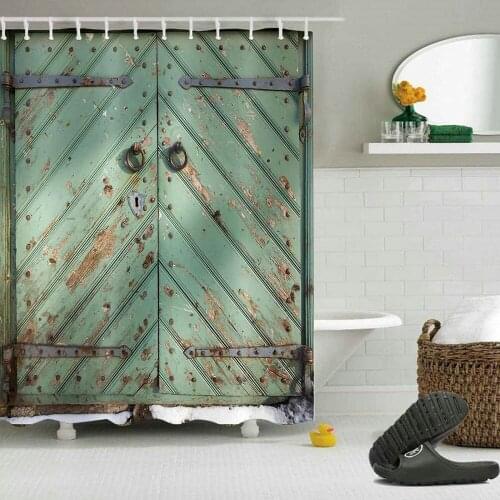 Home Decor Shower Curtain Retro Rustic Barn Wood Door Western Country Scenic Picture Print Mildew-Proof Waterproof Hooks Set