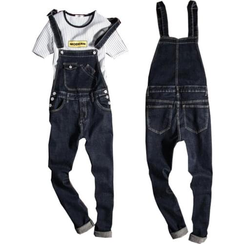 2020 Fashion Vintage Design Pocket Jeans Denim Overalls Men Casual Wash Skinny Bib Overalls Jeans Male Blue Jumpsuit Jean