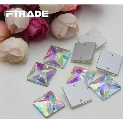 Hot Sale 8x8mm12x12mm 14x14mm 16x16mm 22x22mm Square Shape Clear Crystal Flatback 2 holes Sewing Glass Crystal Beads