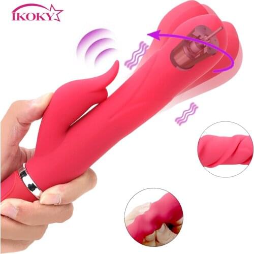IKOKY Transfer Beads Clitoris Stimulator Telescopic Rotation AV Stick G-spot Vaginal Massage Dildo Vibrator Sex Toys for Woman