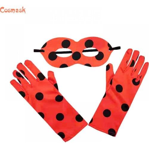 COSMASK Lady Beetle Gloves for Girls Kids Cartoon Character Costume Halloween Carnival Children Anime Mask Glove