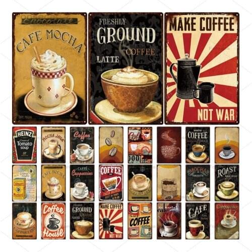 Coffee Metal Sign Vintage Tin Sign Plaque Metal Vintage Wall Decor for Kitchen Coffee Bar Cafe Retro Metal Posters Iron Painting