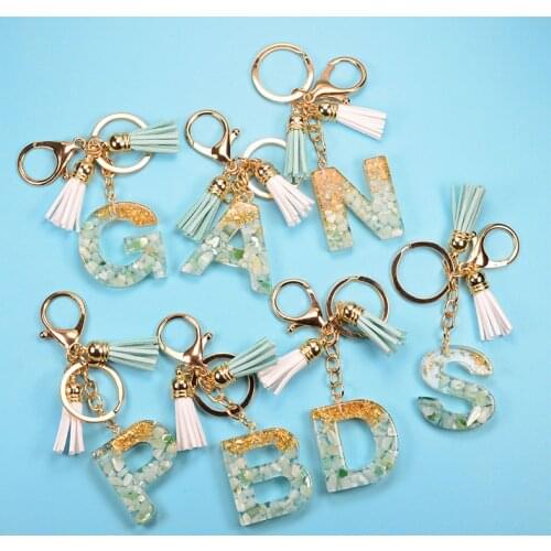 Cute Creative 26 Letters Resin Keychains for Women Gold Foil Bag Pendant Fashion Charms Handbag Accessories Tassel Key Rings