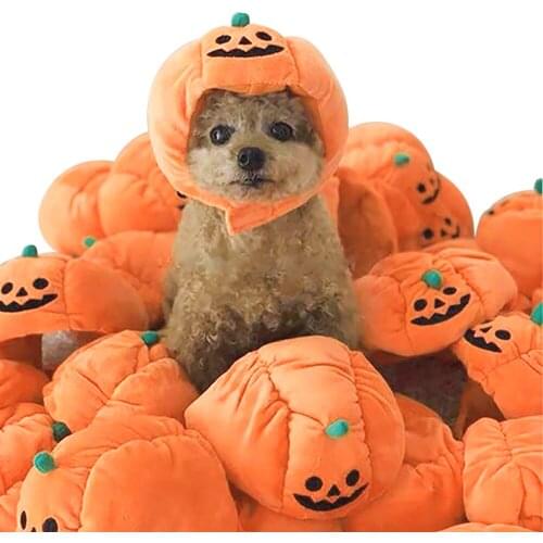Mini Cute Halloween Hat Adjustable Fluffy Pumpkin Cap Headwear Funny Costume Cosplay Pet Supplies for Small Medium Cat Dog