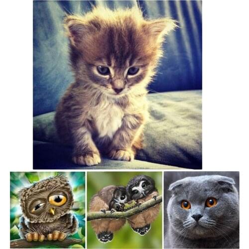 Animal DIY 5D Diamond Painting Kit for Kids Children Embroidery Cat Owl Cross Stitch Art Crafts