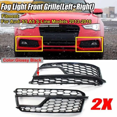 A Pair Honeycomb Car Front Fog Light Lamp Cover Honeycomb Grill Bumper Grille For Audi S5 A5 S-Lines Bumper 2013 2014 2015 2016