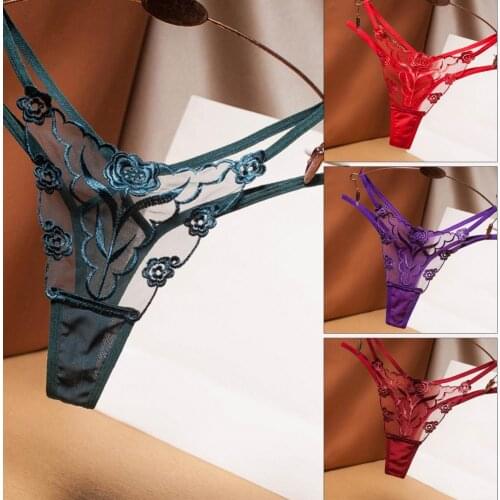 Underwear Transparent Hot Flower Embroidery Hollow Tulle See-through G-String Thongs for Honeymoon