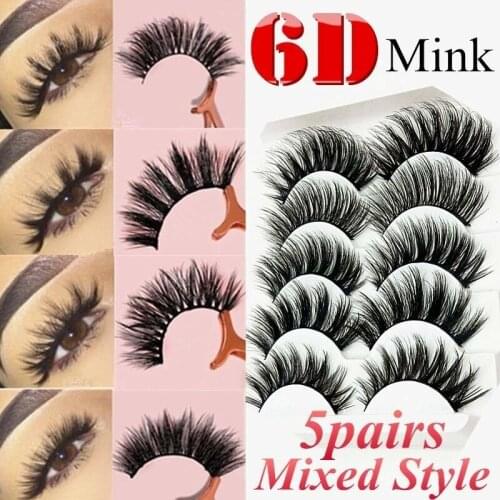 6D Mixed Style Mink Lashes Mink False Eyelashes Wispy Fluffy Natural Long Strip Cruelty Fake Eyelash Extension Supplies Makeup