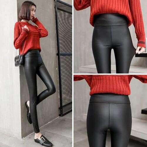 New Fashion Womens Leggings Sexy Casual Cashmere Skinny Pu Leather Leg Winter Warmer Vevet Leggins Pants Trousers Womans