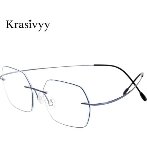 Krasivyy Rimless Glasses Frame Women Pure Titanium Ultralight Myopia Optical Prescription Eyewear Men Hexagon Lens Eyeglasses