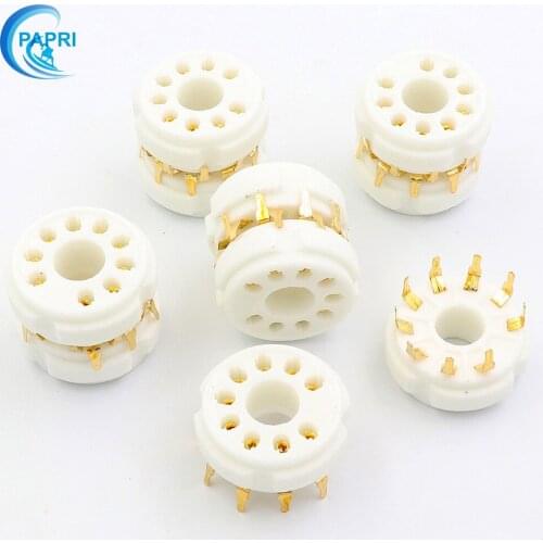 PAPRI 10PCS Ceramic Gold Plated 9Pin B9D Tube Socket Home Amplifier PCB Mount Audio For EL504 EL519 6KG6 Etc Vacuum Tube