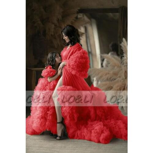 Dusty Pink Maternity Dress Robes for Photo Shoot or baby shower Ruffle Tulle Chic Women Dresses Nightgown Photography Robe