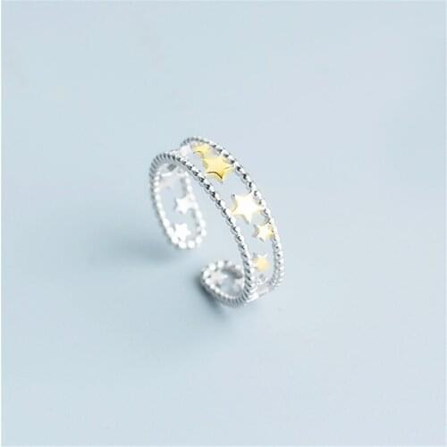 Retro Vintage Jewelry Silver Color Layer Star Rings For Women Men Big Opening Antique Rings