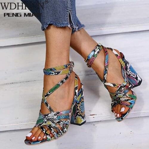 Gladiator Sandals Woman Summer Vintage Snakeskin Women Lace ladies Shoes Peep Open Toe Sandals Pumps Sexy Plus Shoes Size 34-43