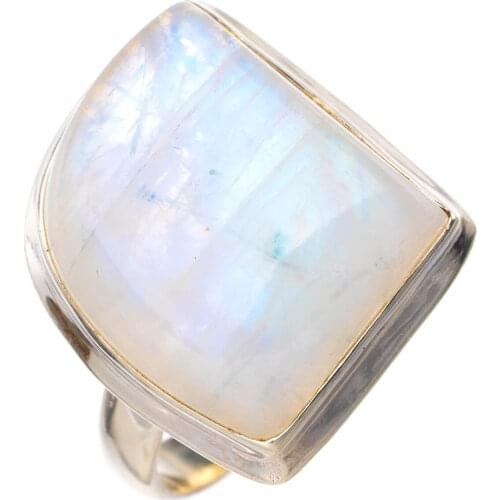 StarGems Natural Rainbow Moonstone Handmade 925 Sterling Silver Ring 6.75 D5179