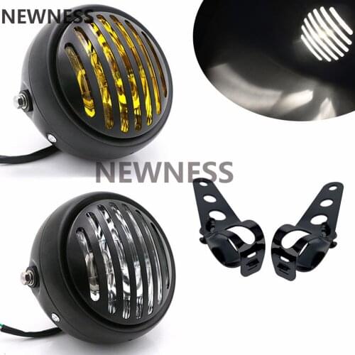 Motorcycle Grill Vintage Clear Yellow 6.5" Motorcycle Side Mount Headlight Cafe Racer Bobber Old School