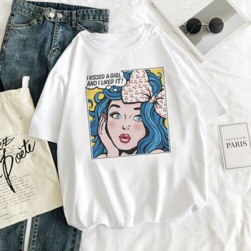 I Kiss A Girl And I Liked It Aesthetic Harajuku Short-sleeved Tshirt Ullzang Vintage Graphic Goth T-shirt Summer Funny Anime Top