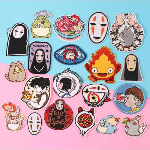 Japan Anime Totoro patch dress stripe embroidery dress patch Faceless man Iron Children clothes Patch Badge DIY T-shirt