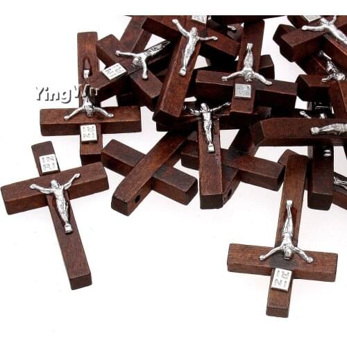 YingWu 100 Pcs New Wood Jesus Cross Pendant Charms Christian Islam Catholic Believers Faith Ornaments Jewelry Lots