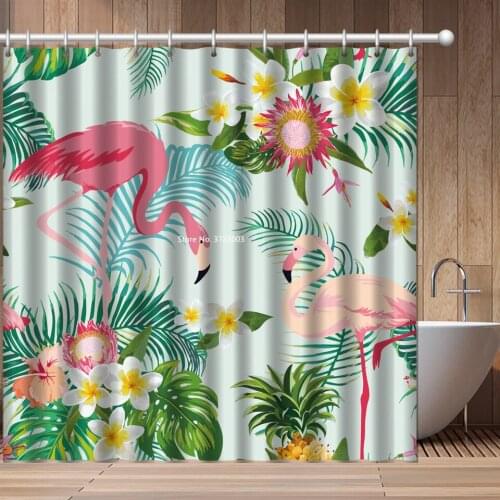 3D Cartoon Flamingo Print Shower Curtain for Bathroom Decoration Polyester Waterproof and Mildewproof Shower Curtain