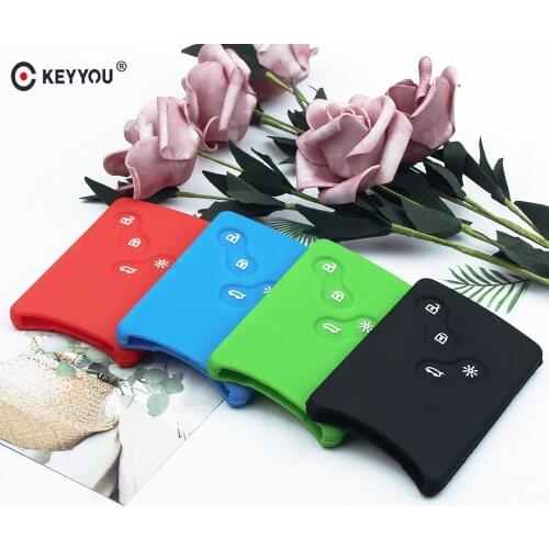 KEYYOU 4 Button Car key Silicone Cover Protector Holder for Renault Clio Logan Megane 2 3 Koleos Scenic Card keychain Case