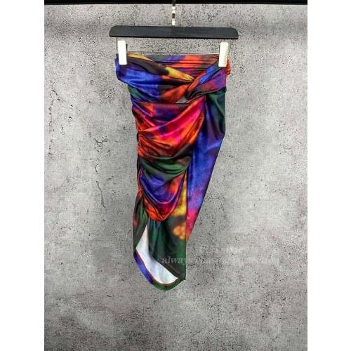 Skirt 2021 Summer Women Print Knotted Tie-Dye Hollow Out Irregular Ruched Slim Italy Style Luxury Y2k Gen-z Runway Fashion