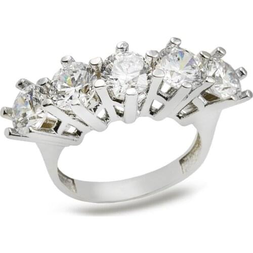 Women Zircon Gemstone Ring Silver Five Stone Ring Solitaire Jewelry Wedding Engagement Women Ring 925K Silver