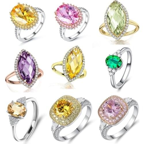 2021 Hot Sale Jewelry Mixed Styles Female Geometric Oval Colorful Zirconia Crystal Ring for Women Party Jewelry Accessories