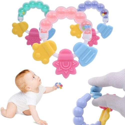 1PCS Baby Toys Silicone Rattles Newborn Baby Rattles Teether Toy Teeth Biting Babies Toddler Bed Bell Silicone Handbell Jingle