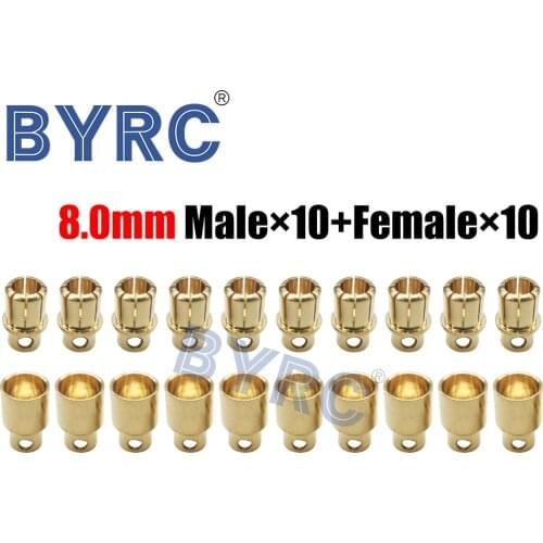 10pairs 8.0 mm Banana Gold Plated Bullet Connector Plug With Belt Sheath For RC Connectors LIPO Battery