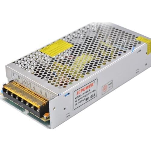 20pcs 5V 20A 100W Switch LED Power Supply Transformers for WS2812B WS2801 APA102 LED StripAC110/220V to DC5V 20A Power Adapter