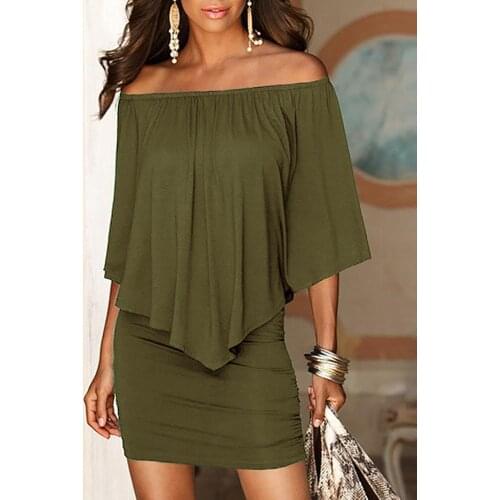 2018 New Army green Slash Neck Women Mini Dress Summer Style Off Shoulder Sexy Dresses Vestidos Black White Beach Casual Dress