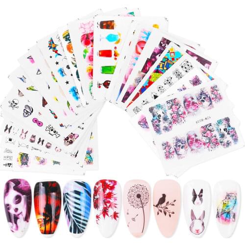48Designs Nails Stickers Manicures Set Girls Flowers Geometric Nail Art Water Transfer Decals Sliders Skull Leaves Decoration