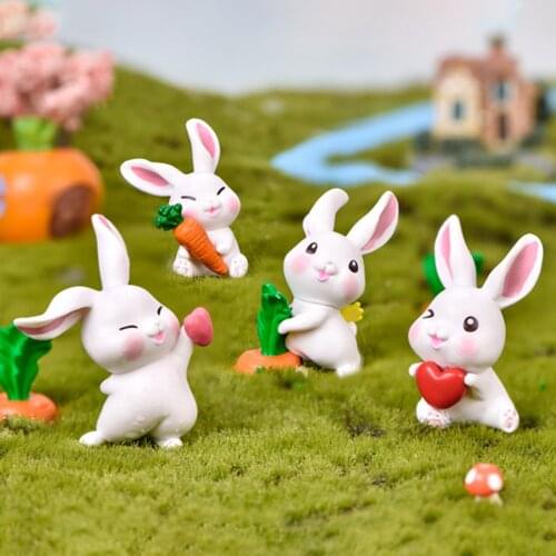 6Pcs Cute Cartoon Rabbit Design Statue Mini Figurine Garden Home Landscape Decor