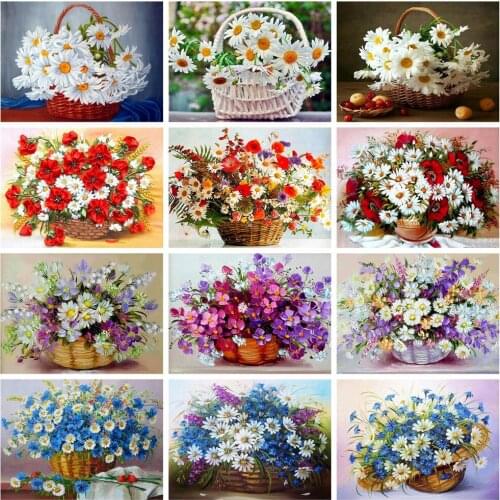 Huacan 5d DIY Diamond Painting Full Square Daisy Poppy Diamond Embroidery Cross Stitch Mosaic Flower Basket Rhinestone Pictures