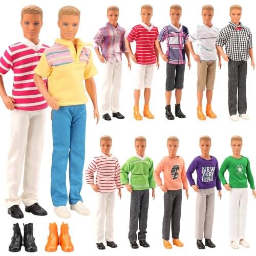 Fashion Handmade 5 Items /lot Kids Toys = 3 Ken Clothes +2 Shoes Random Doll Accessories For Barbie Ken Game Christmas Present